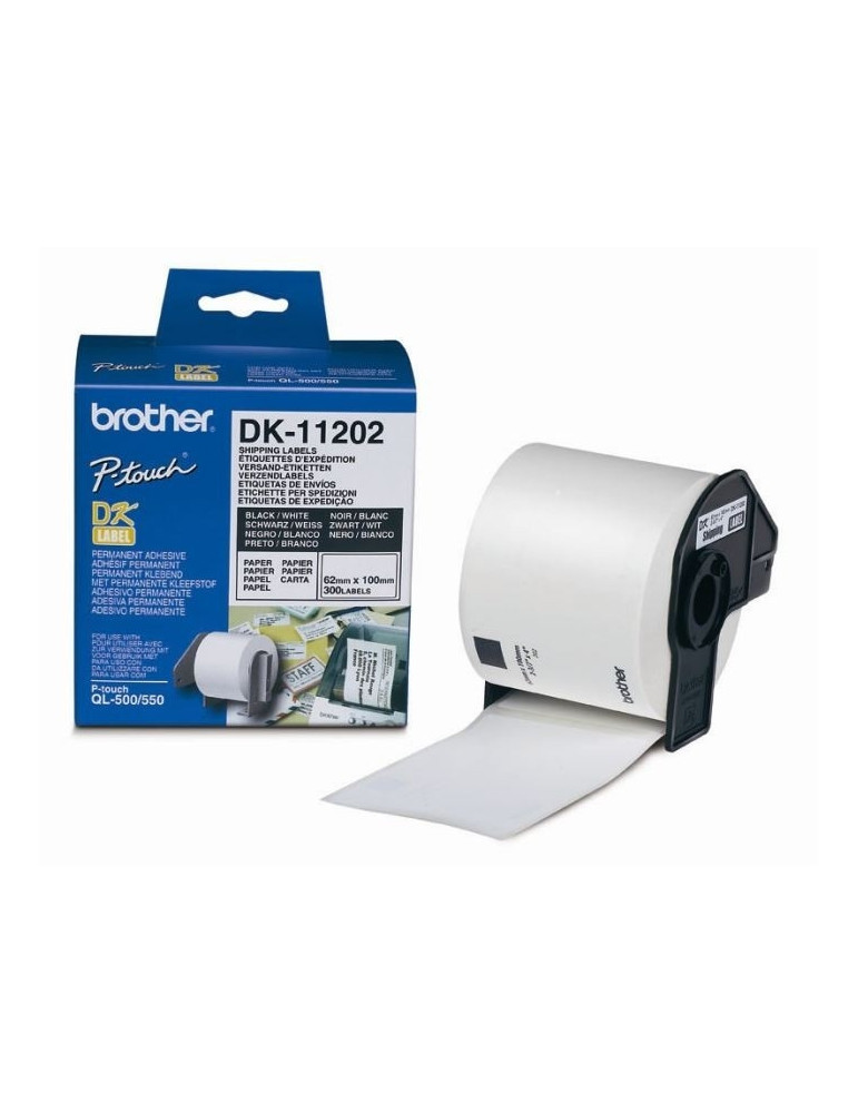 Brother DK-11202 Shipping Labels, 62mmx100mm, 300 labels per roll, Black on White