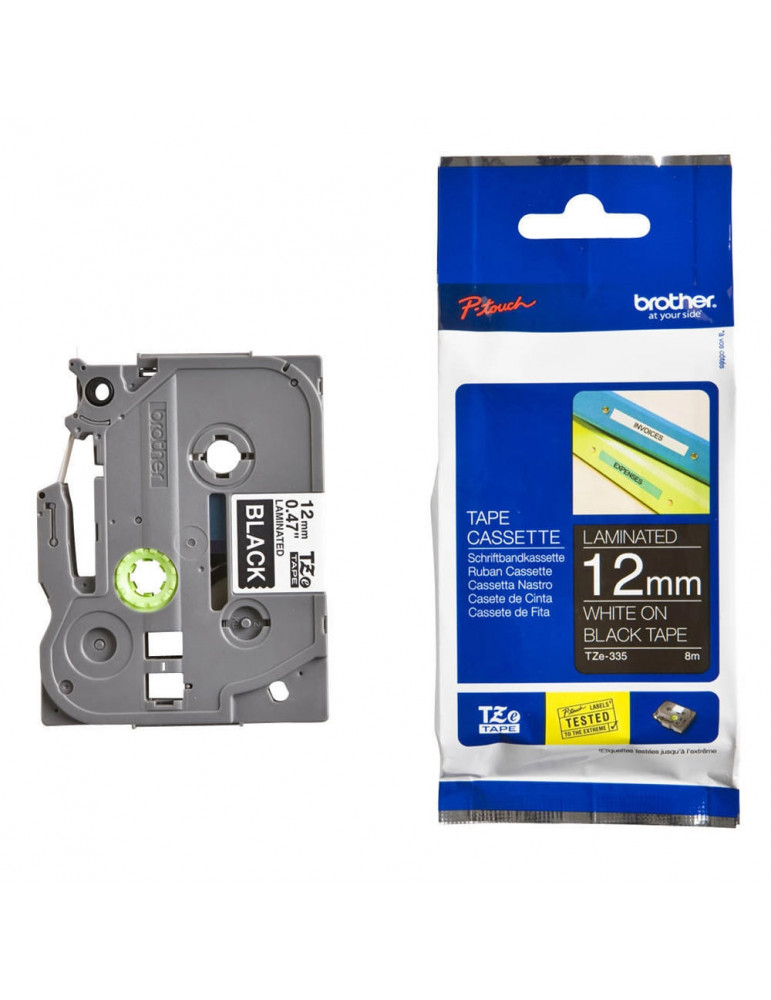 Brother TZe-335 Tape White on Black, Laminated, 12mm, 8m - Ecos