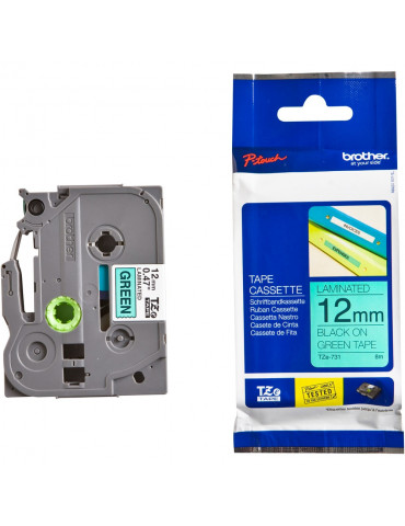 Brother TZe-731 Tape Black on Green, Laminated, 12mm, 8m - Eco