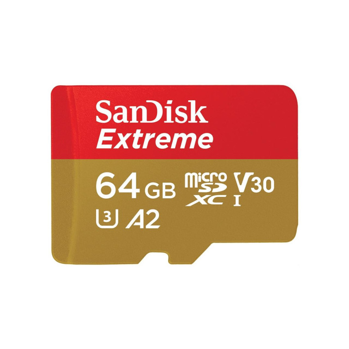 SD карта SANDISK Extreme microSDXC, 64GB, Class 10 U3, V30 80 MB/s - SDSQXAH-064G-GN6MA