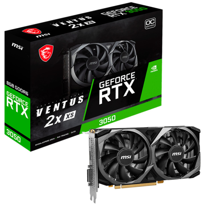 Видео карта MSI Nvidia GeForce RTX 3050 VENTUS 2X XS 8G OC, 8GB GDDR6, 128bit