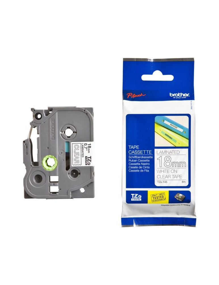 TZ tape BROTHER 18mm WHITE ON CLEAR, Laminated, 8m lenght, for P-Touch