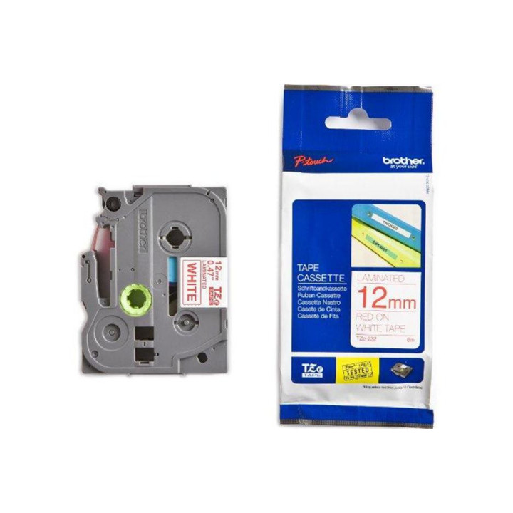 TZ Tape BROTHER 12mm Red on White, Laminated, 8m lenght, for P-Touch