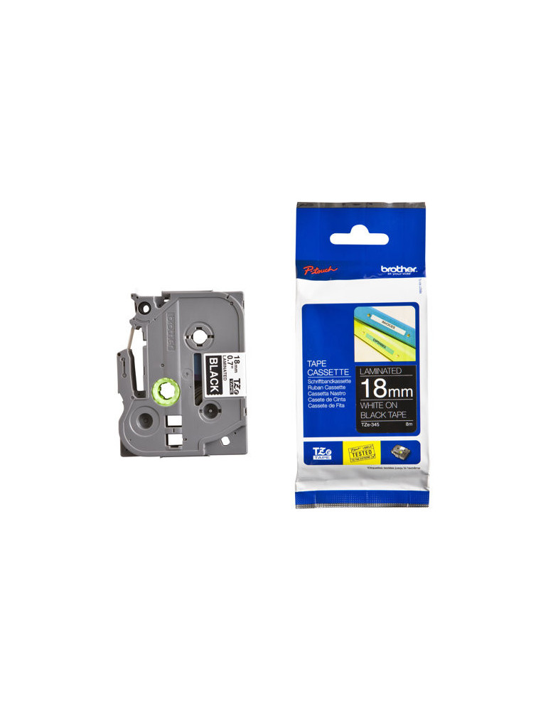 Tape BROTHER TZ, Laminated, 18mm WHITE ON BLACK, 8m lenght, for P-Touch