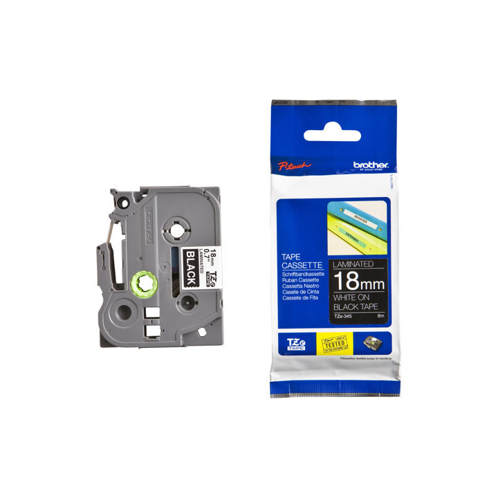 Tape BROTHER TZ, Laminated, 18mm WHITE ON BLACK, 8m lenght, for P-Touch