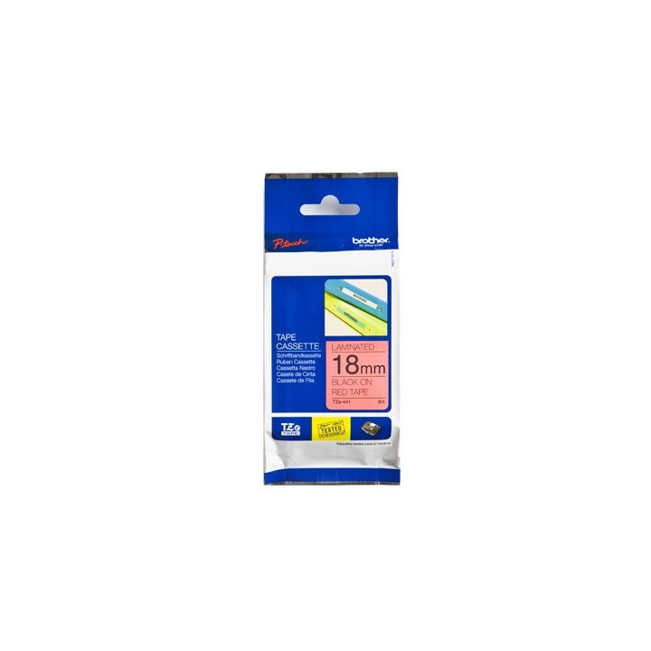 Tape BROTHER TZ Tape 18mm Black on Red, Laminated, 8m lenght, for P-Touch