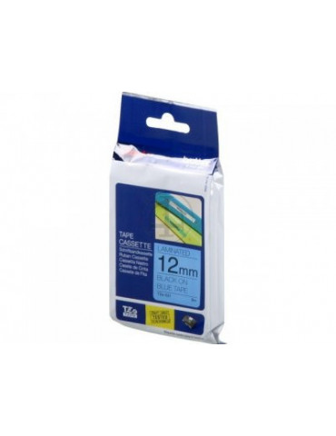 TZ Tape 12mm Black on Blue, Laminated, 8m lenght, for P-Touch