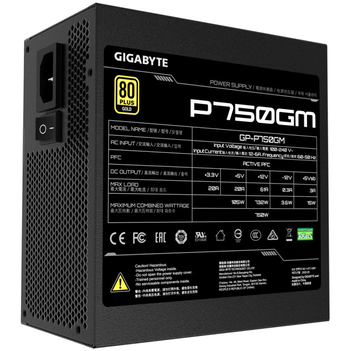 Модулно захранване Gigabyte P750W 750W 80 Plus GOLD - GP-P750GM