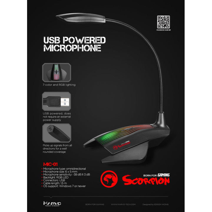Микрофон Marvo RGB USB - MARVO-MIC-01
