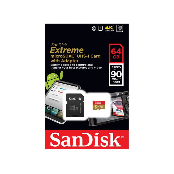 Карта памет 64GB Sandisk Extreme 90 mb/s micro SD с  Adapter