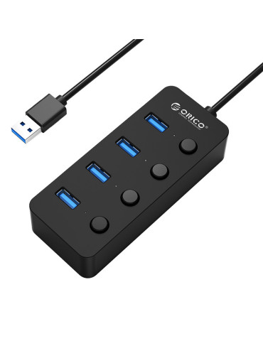 Orico хъб USB3.0 HUB 4 port black, 4 On/Off buttons - W9PH4-U3-BK