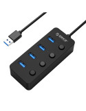 Orico хъб USB3.0 HUB 4 port black, 4 On/Off buttons - W9PH4-U3-BK