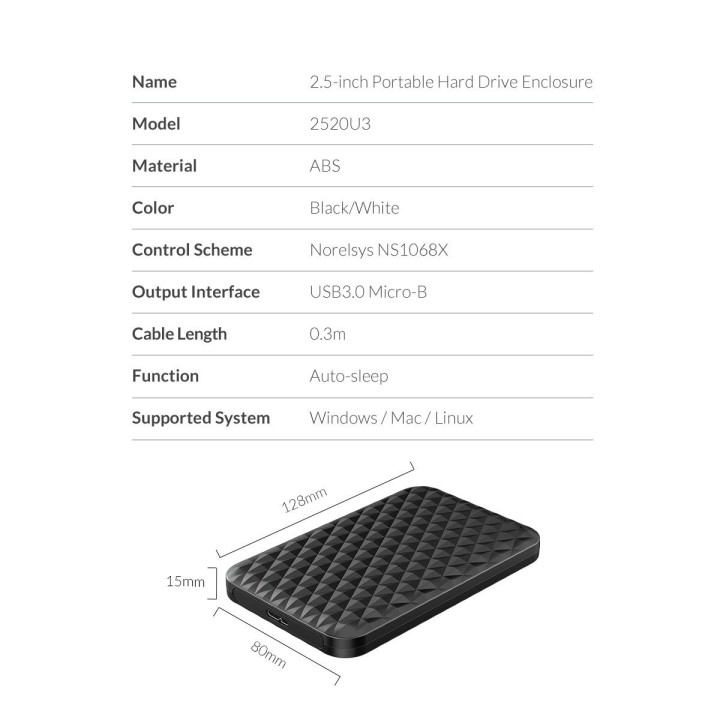 Кутия за диск Orico 2.5" - USB3.0 - 2520U3-BK-EP