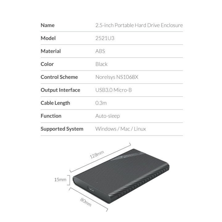Кутия за диск Orico 2.5" - USB3.0 - 2521U3-BK-EP