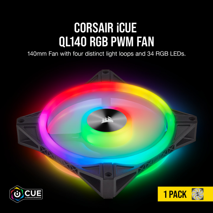Вентилатор Corsair iCUE QL140 aRGB LED, PWM control