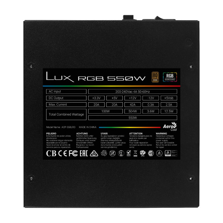 Захранване AeroCool LUX RGB 550W Bronze, aRGB - ACPB-LX55AEC.11
