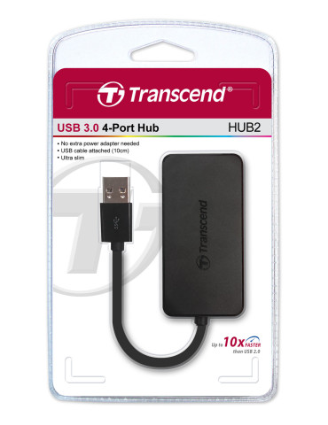 USB 3.0 4-портов хъб Transcend USB 3.0, 4-Port HUB, Ultra slim and portable, Black