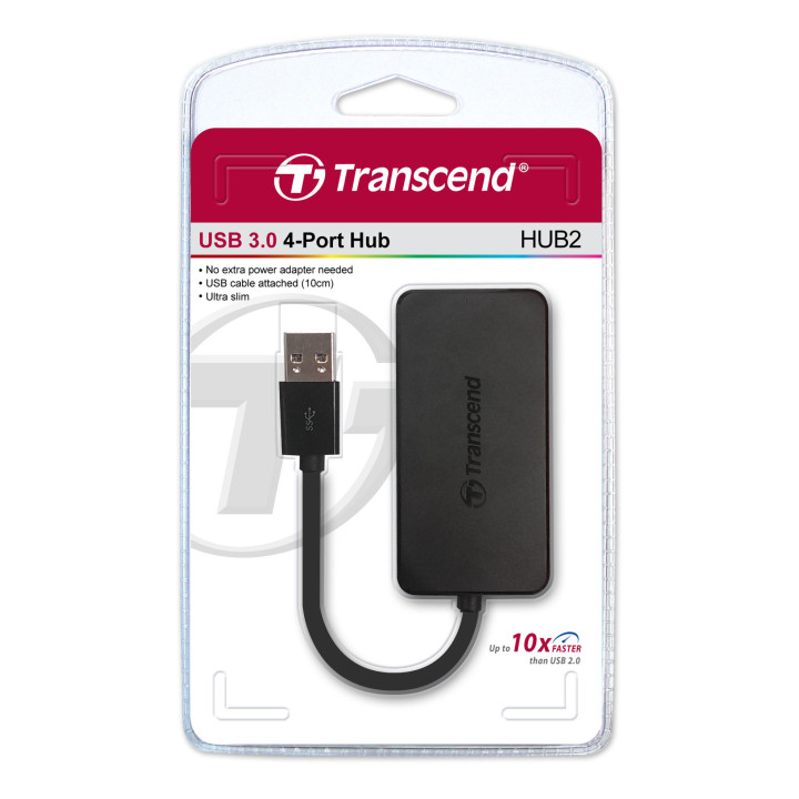 USB 3.0 4-портов хъб Transcend USB 3.0, 4-Port HUB, Ultra slim and portable, Black