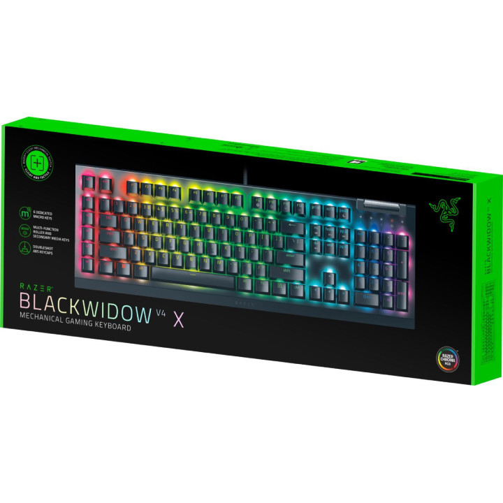 Механична геймърска клавиатура Razer BlackWidow V4 X, US Layout, Green Switch, Razer Chroma RGB - RZ03-04700100-R3M1