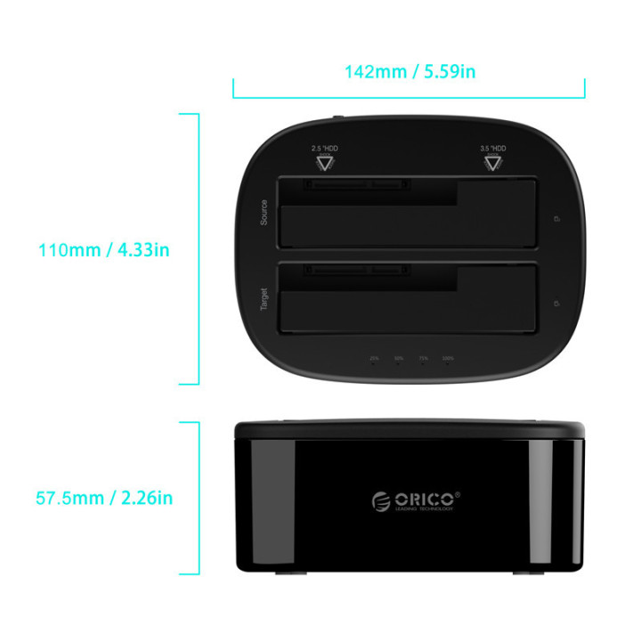 Докинг за диск Orico HDD/SSD 2 BAY Clone 2.5/3.5 USB3.0 - 6228US3-C