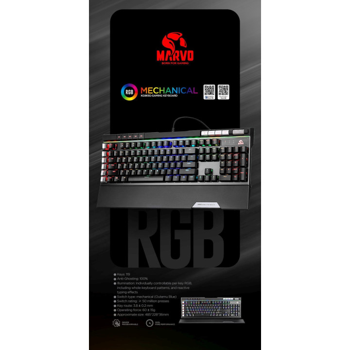 Механична геймърска клавиатура Marvo PRO KG965G RGB, Blue Outemu switches - MARVO-PRO-KG965G