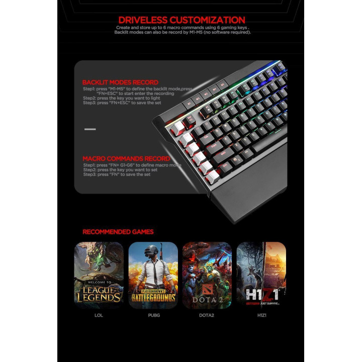 Механична геймърска клавиатура Marvo PRO KG965G RGB, Blue Outemu switches - MARVO-PRO-KG965G