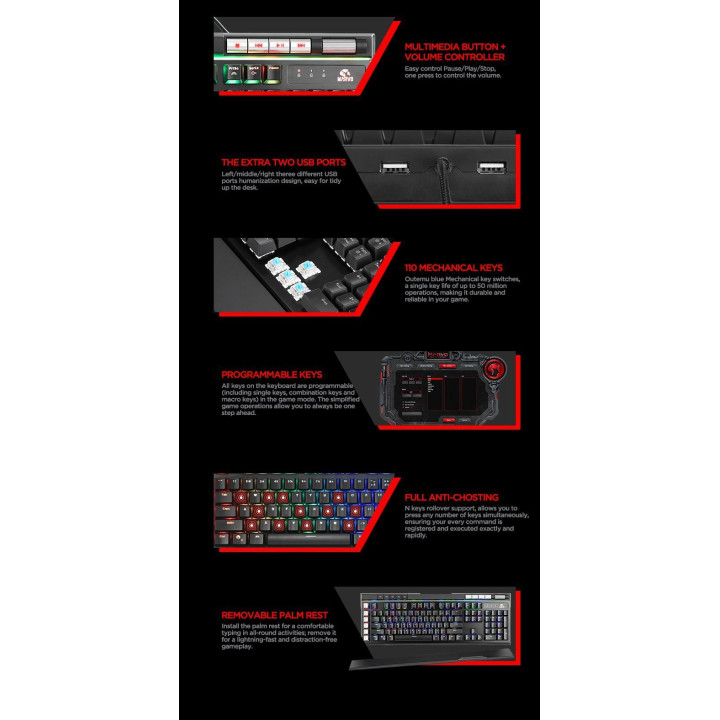 Механична геймърска клавиатура Marvo PRO KG965G RGB, Blue Outemu switches - MARVO-PRO-KG965G