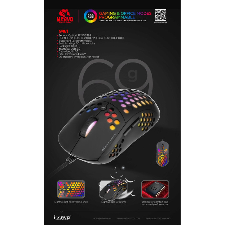 Геймърска мишка Marvo PRO G961 RGB - MARVO-PRO-G961