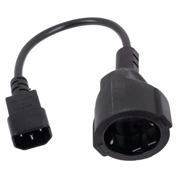 Захранващ кабел VCom  Cable Power Ext IEC 320 C14 / SCHUKO F 0.2m 16A Black - CE002-CU1.5mm-0.2m