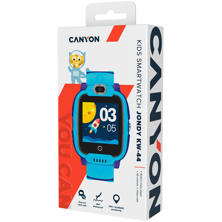 Смарт часовник Canyon Jondy KW-44, Kids smartwatch, 1.44'' IPS, Nano SIM card, 192+128MB, GSM(B3/B8), LTE, GPS, Blue - CNE-KW44BL