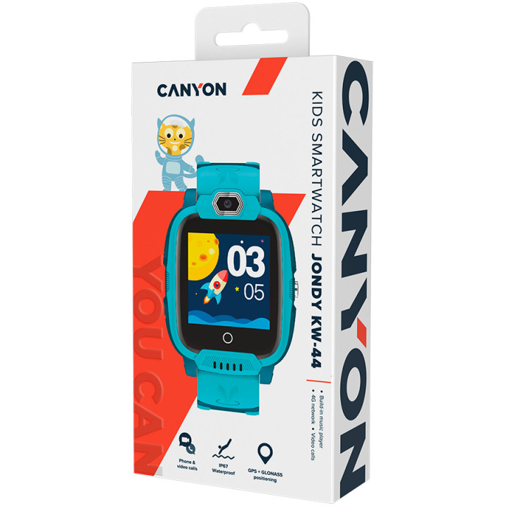 Смарт часовник Canyon Jondy KW-44, Kids smartwatch, 1.44'' IPS, Nano SIM card, 192+128MB, GSM(B3/B8), LTE, GPS, Green - CNE-KW44GB