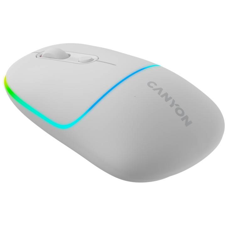 Bluetooth мишка Canyon MW-22, 2 in 1, 4 бутона, DPI 800/1200/1600, BT/ 2.4GHz, 650mAh Li-poly батерия, RGB backlight, Snow white - CNS-CMSW22SW
