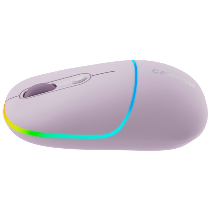 Bluetooth мишка Canyon MW-22, 2 in 1, 4 бутона, DPI 800/1200/1600, BT/ 2.4GHz, 650mAh Li-poly батерия, RGB backlight, Pearl rose - CNS-CMSW22PR