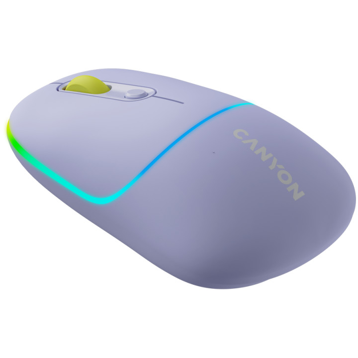 Bluetooth мишка Canyon MW-22, 2 in 1 , 4 бутона, DPI 800/1200/1600, BT/ 2.4GHz, 650mAh Li-poly батерия, RGB backlight, Mountain lavender - CNS-CMSW22ML