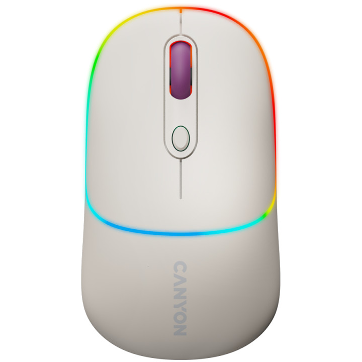 Bluetooth мишка Canyon MW-22, 2 in 1, 4 бутона, DPI 800/1200/1600, BT/ 2.4GHz, 650mAh Li-poly батерия, RGB backlight, Rice - CNS-CMSW22RC