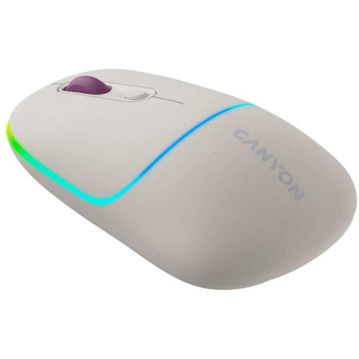 Bluetooth мишка Canyon MW-22, 2 in 1, 4 бутона, DPI 800/1200/1600, BT/ 2.4GHz, 650mAh Li-poly батерия, RGB backlight, Rice - CNS-CMSW22RC
