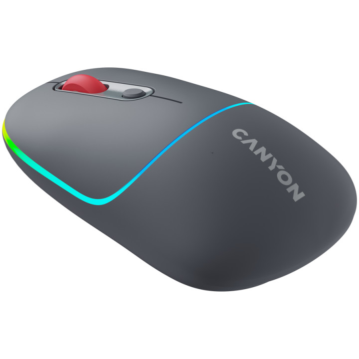 Bluetooth мишка Canyon MW-22, 2 in 1, 4 бутона, DPI 800/1200/1600, BT/ 2.4GHz, 650mAh Li-poly батерия, RGB backlight, Dark grey - CNS-CMSW22DG