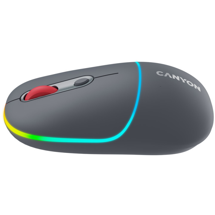 Bluetooth мишка Canyon MW-22, 2 in 1, 4 бутона, DPI 800/1200/1600, BT/ 2.4GHz, 650mAh Li-poly батерия, RGB backlight, Dark grey - CNS-CMSW22DG