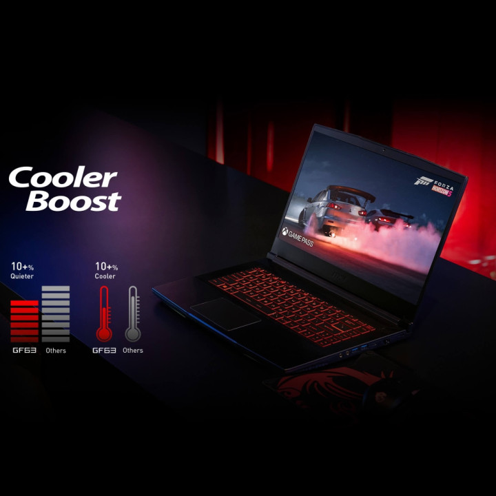 Лаптоп MSI Thin GF63 12VF, Intel i7-12650H, 15.6" FHD AG, 144Hz, IPS, 16GB RAM, 512GB SSD, RTX 4060 8GB GDDR6, Red Backlit KBD, Black - 9S7-16R821-639