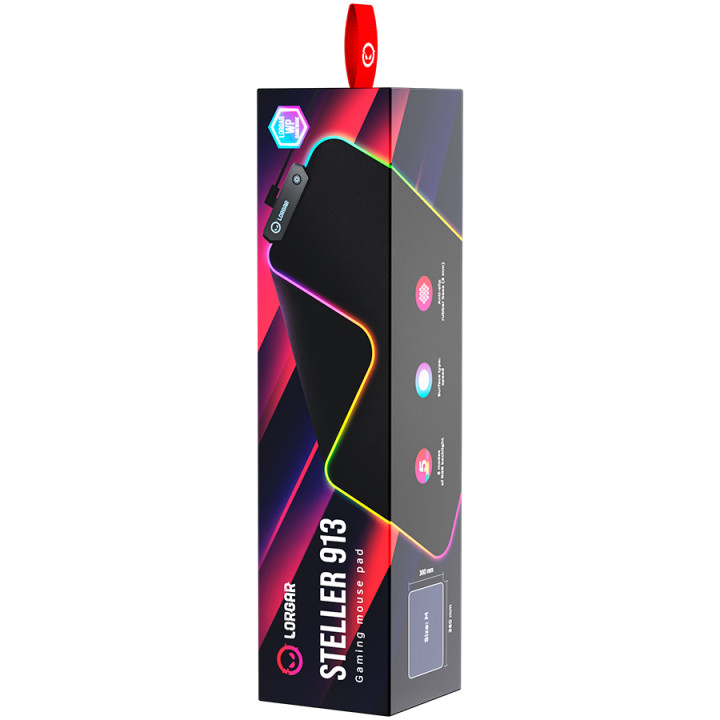 Геймърски пад Lorgar Steller 913, High-speed surface, anti-slip rubber base, RGB backlight, USB connection, Lorgar WP Gameware support, size: 360mm x 300mm x 3mm - LRG-GMP913