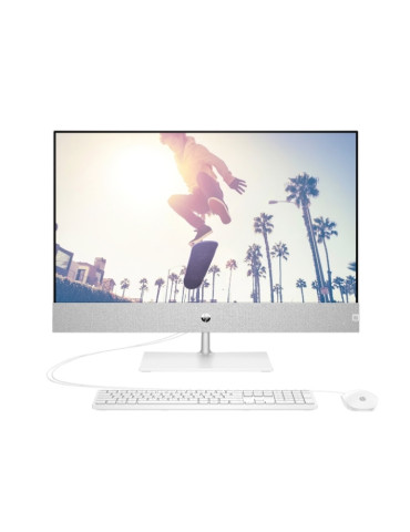 All in One компютър HP AIO 27-cb0000nu Starry White, AMD Ryzen 5 5500U, 27" FHD AG IPS + FHD IR Camera, 16GB RAM, 512GB SSD, WiFi 6 2x2 +BT, HP Keyboard & HP Mouse, Free DOS - 8H9E2EA