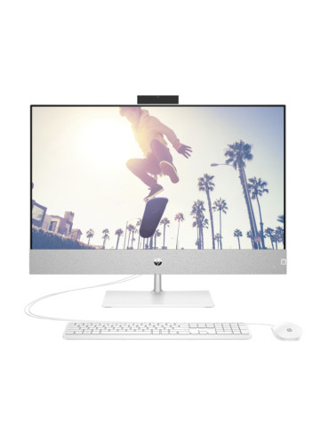 All in One компютър HP Pavilion AIO 27-ca1001nu Snowflake White, AMD Ryzen 7 5825U, 27" FHD Glossy IPS Touch + 5MP Camera, 16GB RAM, 512GB SSD, WiFi 6 2x2 +BT, HP Keyboard & HP Mouse, Free DOS - 8H9E1EA