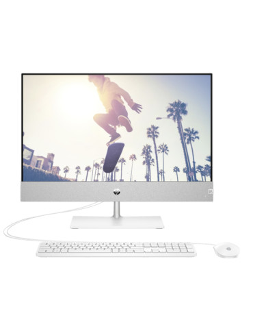 All in One компютър HP Pavilion All in One 24-ca0013nu Snowflake White, AMD Ryzen 7 5700, 23.8" FHD AG + 5MP Camera, 16GB RAM, 512GB SSD+1TB HDD, WiFi ac 2x2 +BT 5, HP Keyboard & HP Mouse, Free DOS - 8H8C3