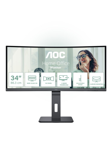Монитор AOC CU34P3CV, 34" VA WLED, Curved 1500R, 3440x1440, 100Hz, 4ms GtG, 1ms MPRT, 300cd m/2, DCR 3000:1, 50M:1, AdaptiveSync, Low Blue Light, 5Wx2, HDMI, DP, USB hub