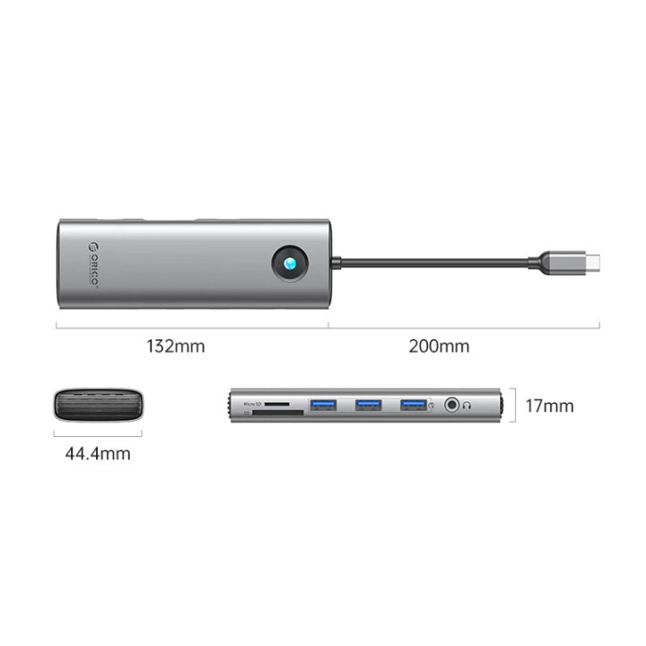 Докинг станция Orico Type-C Docking Station Power Distribution 100W - HDMI, Type-C x 1, USB3.0 x 3, LAN 1000Mbps Gigabit, SD/TF, VGA, Audio - PW11-10P-GY