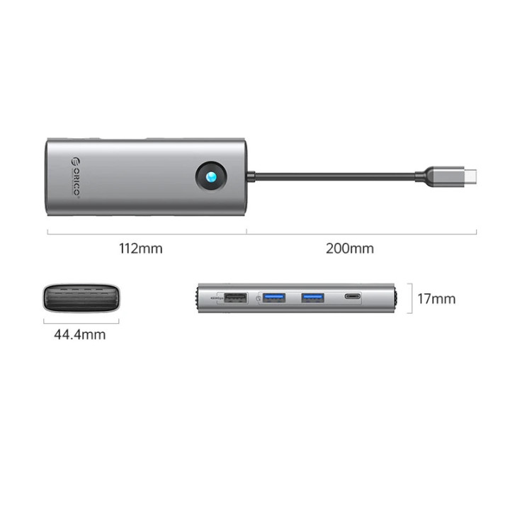 Докинг станция Orico Type-C Docking Station Power Distribution 100W - HDMI, Type-C x 1, USB3.0 x 2, USB 2.0 x 1, LAN 1000Mbps Gigabit, VGA - PW11-8PC-GY-EP