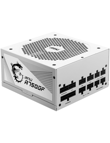 Захранване MSI MPG A750GF White Power Supply 750W, 80 PLUS Gold, Japanese capacitors, Fully Modular, Flat Black Cables, 100~240VAC, 47-63HZ, 140mm fan, 160x150x86 mm, ATX, 2xEPS, 6xPCI-E, 8XSATA, 4xMOLEX, FDD, EU plug - MPG_A750GF_WHITE