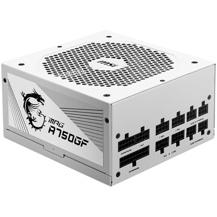 Захранване MSI MPG A750GF White Power Supply 750W, 80 PLUS Gold, Japanese capacitors, Fully Modular, Flat Black Cables, 100~240VAC, 47-63HZ, 140mm fan, 160x150x86 mm, ATX, 2xEPS, 6xPCI-E, 8XSATA, 4xMOLEX, FDD, EU plug - MPG_A750GF_WHITE