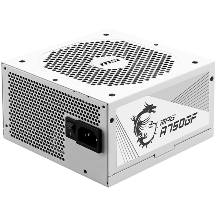 Захранване MSI MPG A750GF White Power Supply 750W, 80 PLUS Gold, Japanese capacitors, Fully Modular, Flat Black Cables, 100~240VAC, 47-63HZ, 140mm fan, 160x150x86 mm, ATX, 2xEPS, 6xPCI-E, 8XSATA, 4xMOLEX, FDD, EU plug - MPG_A750GF_WHITE