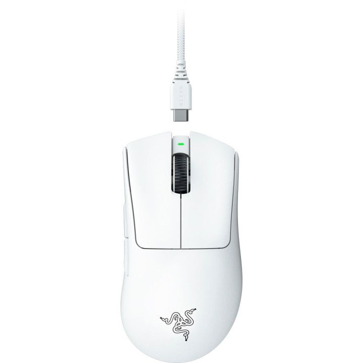 Безжична ергономична геймърска мишка Razer DeathAdder V3 Pro - White Edition, с кабел за презареждане USB Type C, 30000DPI - RZ01-04630200-R3G1